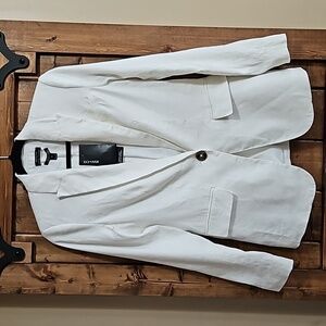 RW&CO. White Linen Blend Single Button Blazer Size 00 NWT